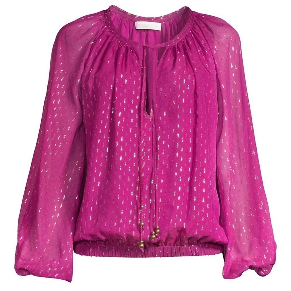Ramy Brook Deep Fuschia Anora Metallic Fleck Silk Balloon Sleeves Blouse XXS - Picture 2 of 10